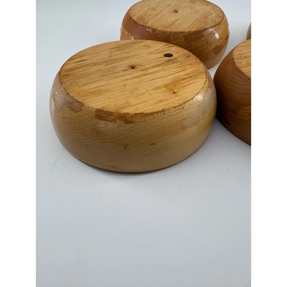 Vintage Hand Painted Wooden Bowls Set of 5 Red Apple Artisan Americana 5 Inch